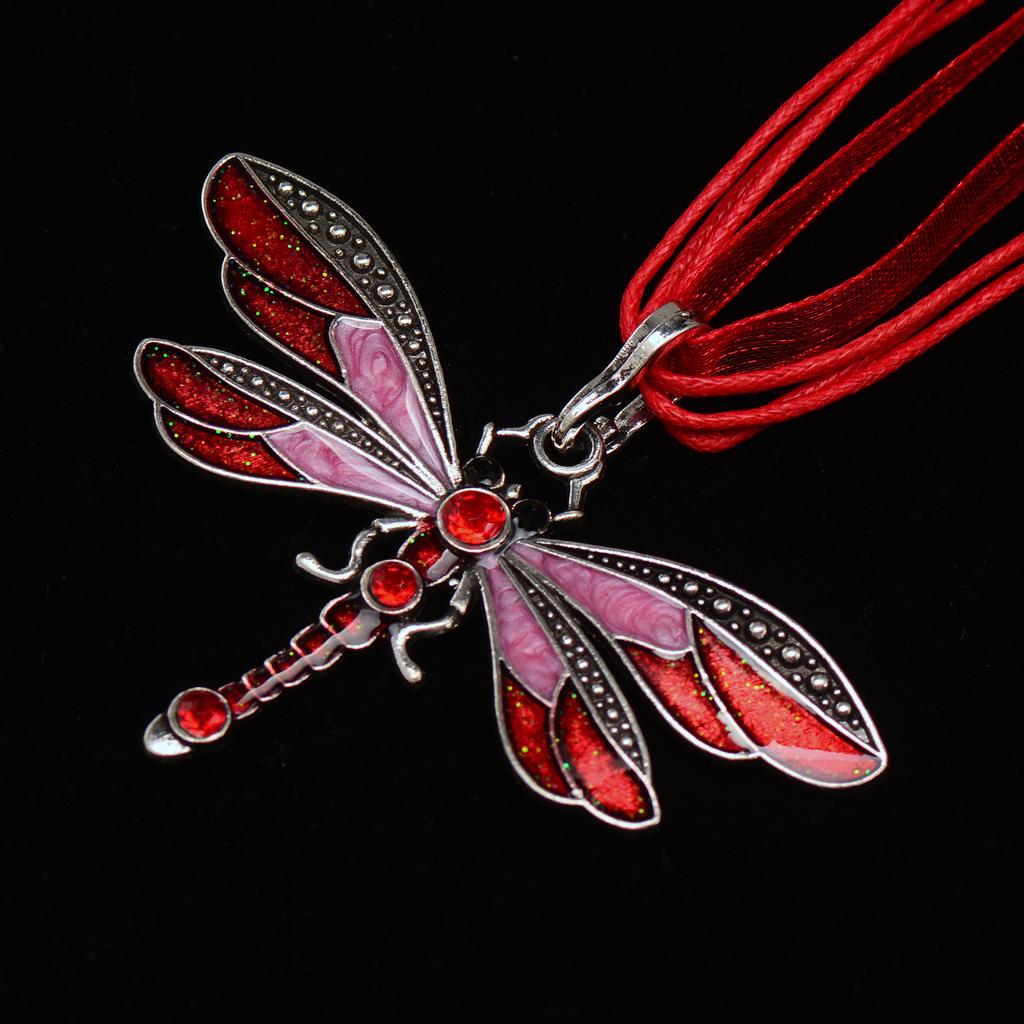 Dragonfly Vintage Ribbon String Purple Diamond Necklace Children'S Girl Necklace