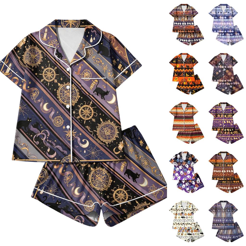 Women's Halloween Print Pajama Set Two-Piece Comfortable Sleepwear
