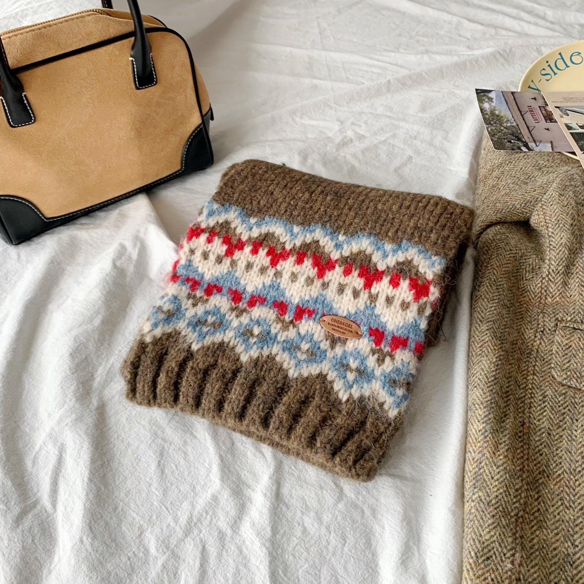 

Fair Isle Jacquard Wool Knitted Scarf Women s Artistic High End Warm and Cold Proof Scarf