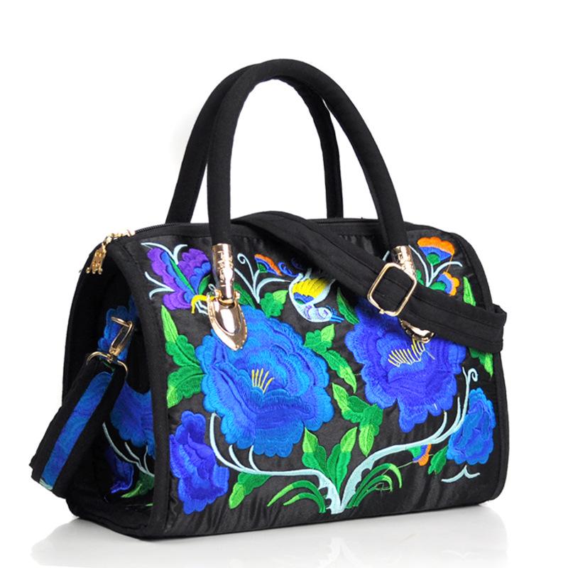 Ethnic Embroidered Drum-Shape Tote & Crossbody Canvas Bag