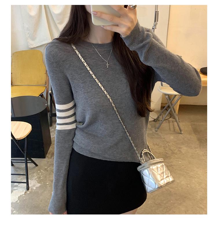 Korean College-Style Women's Striped Wool Knit Long Sleeve Top – Early Autumn Slim Fit