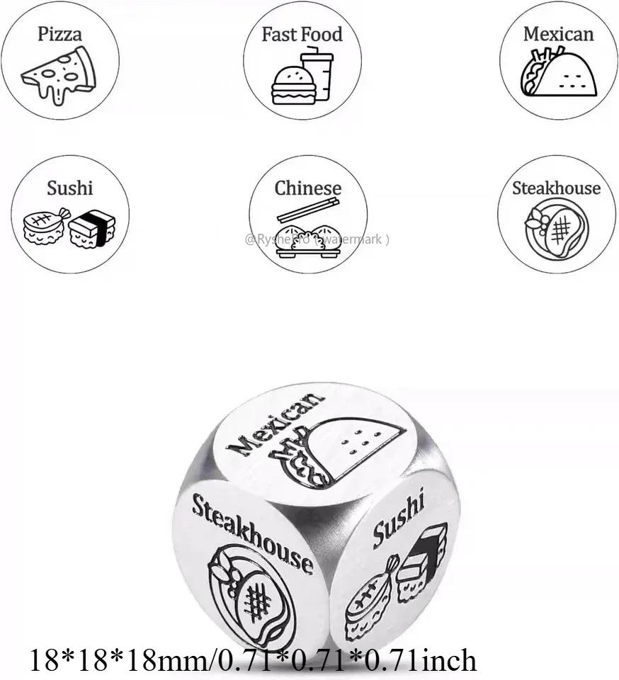 1pc Food Decision Dice Anniversary Date Night for Couple Stainless Steel Food Determine Dice Set Men Women Birthday Wedding Gift