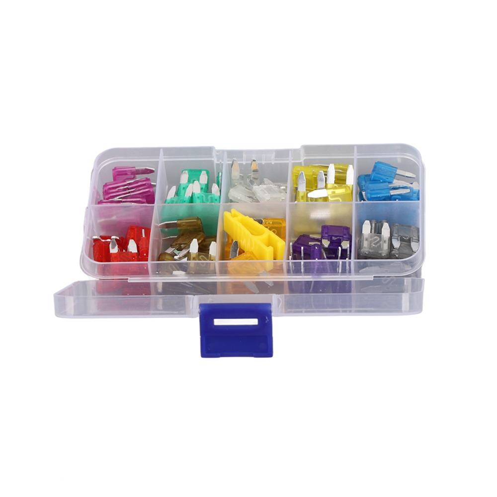 100PCS Mini Car Standard Fuseing Zinc Alloy Material with Storage Box Automotive Fuseing 2A 3A 5A 7.5A 10A 15A 20A 25A 30A 35A