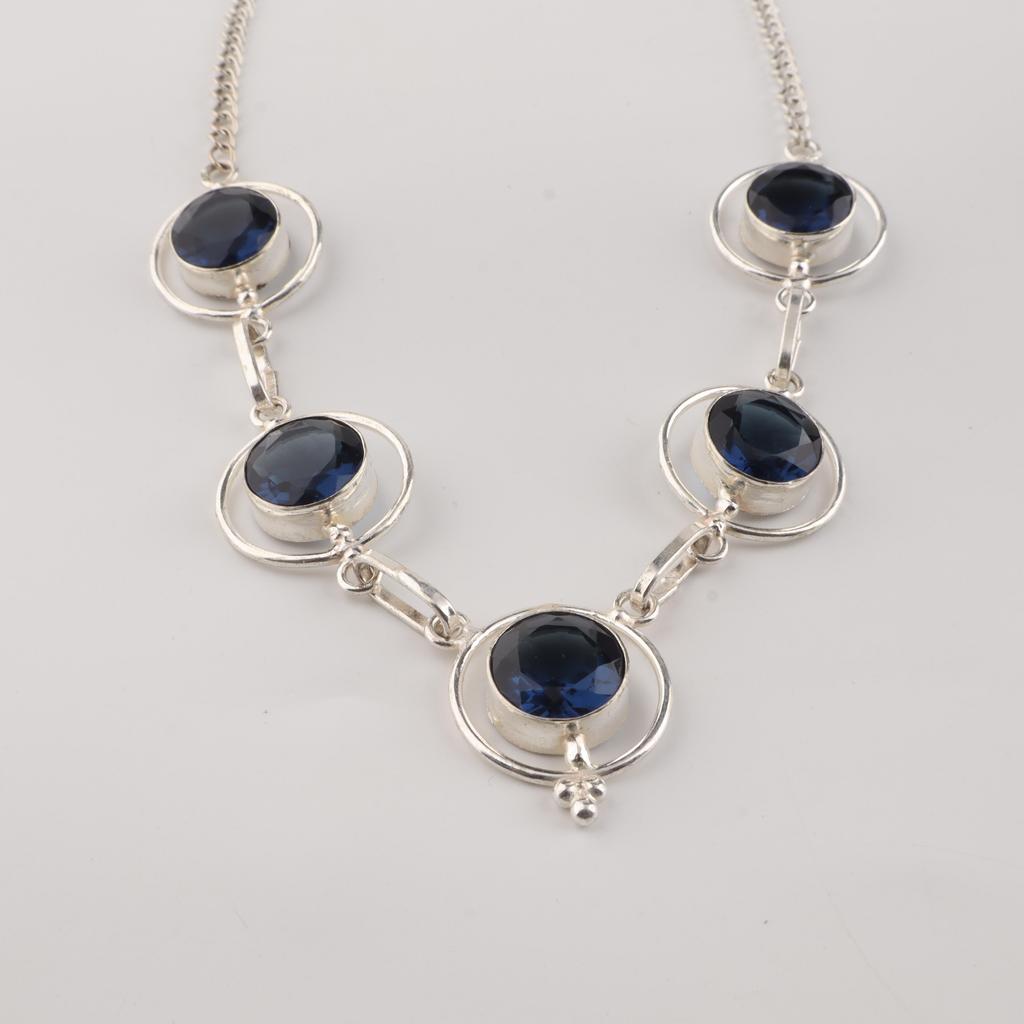 London Blue Topaz Gemstone Silver Necklace, 925 Sterling Silver Blue Topaz Necklace, December Birthstone Jewelry RN-2-11