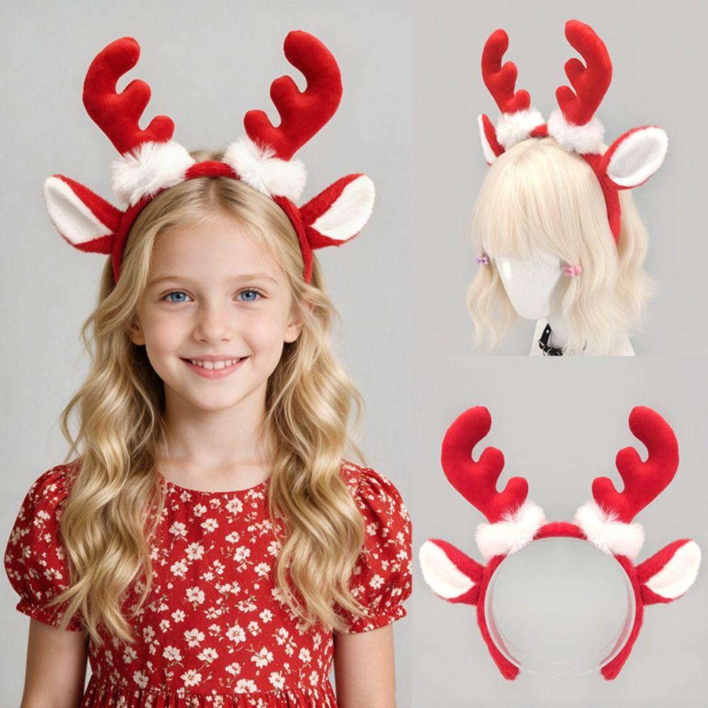 Plush Antler Headband Cute Festive Design Deer Ear Hairpiece Universal Fit Comfortable To Wear Reindeer Hair Hoop Holiday Party