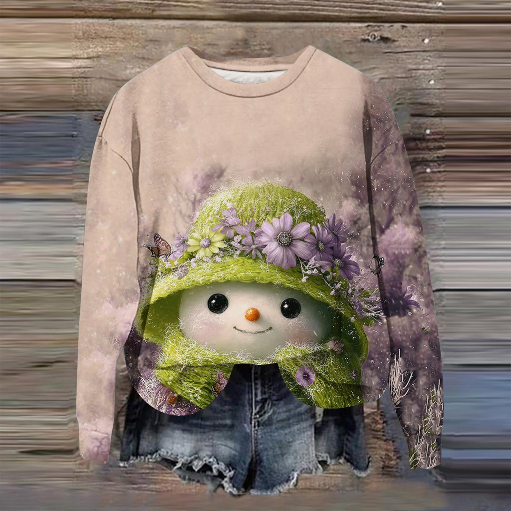 Women's Fashion Printed Long Sleeve Loose Round Neck Sweatshirt Top Fall