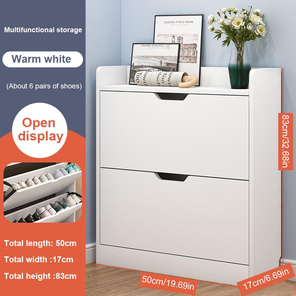 2-Tier Wooden Shoe Organizer Cabinet W/ Flip Drawers Free-Standing Shoe Cabinet Space Saving Slimming Shoe Rack for Home Hallway