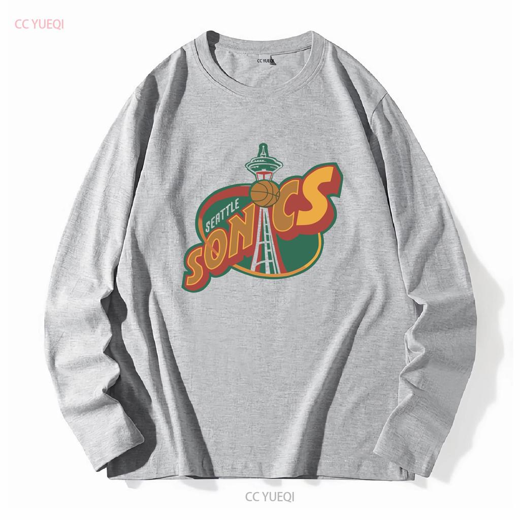 Vintage Seattle Supersonics T Shirt CP1627 Long Sleeves Vintage Washed Unisex Casual Slightly Top For Everyday Wear Streetwear
