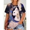 Ladies Fashionable Comfortable Printed Animal T-shirt Interesting Animal Cat Patterns Loose Breathable Large Size Short Sleeved T-shirt