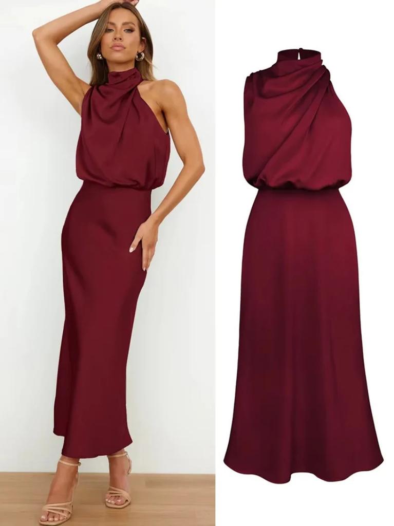 Spring and summer new high-end satin sleeveless dress fashionable and elegant temperament light evening dress