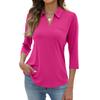 Moda Donna Casual Revers Manica Corta 3/4 Camicia Colorata Top Donna