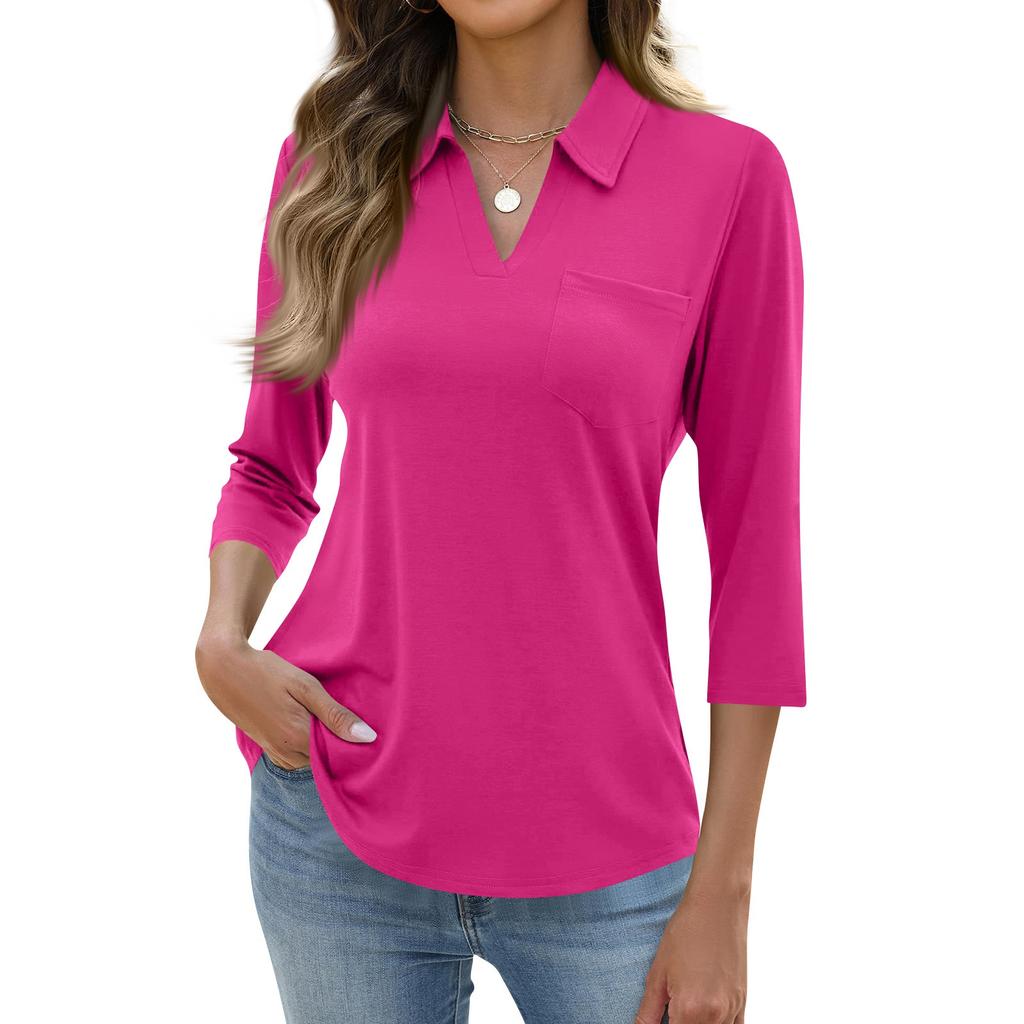 Moda Donna Casual Revers Manica Corta 3/4 Camicia Colorata Top Donna