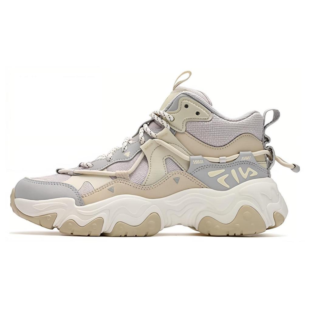 FILA Fluid 5 Cat Paw 5.0 Fabric Synthetic Leather Rubber Shock Absorbing Wear Resistant Mid Top Casual Shoes Women Casual Shoes Beige F12W412116FVW