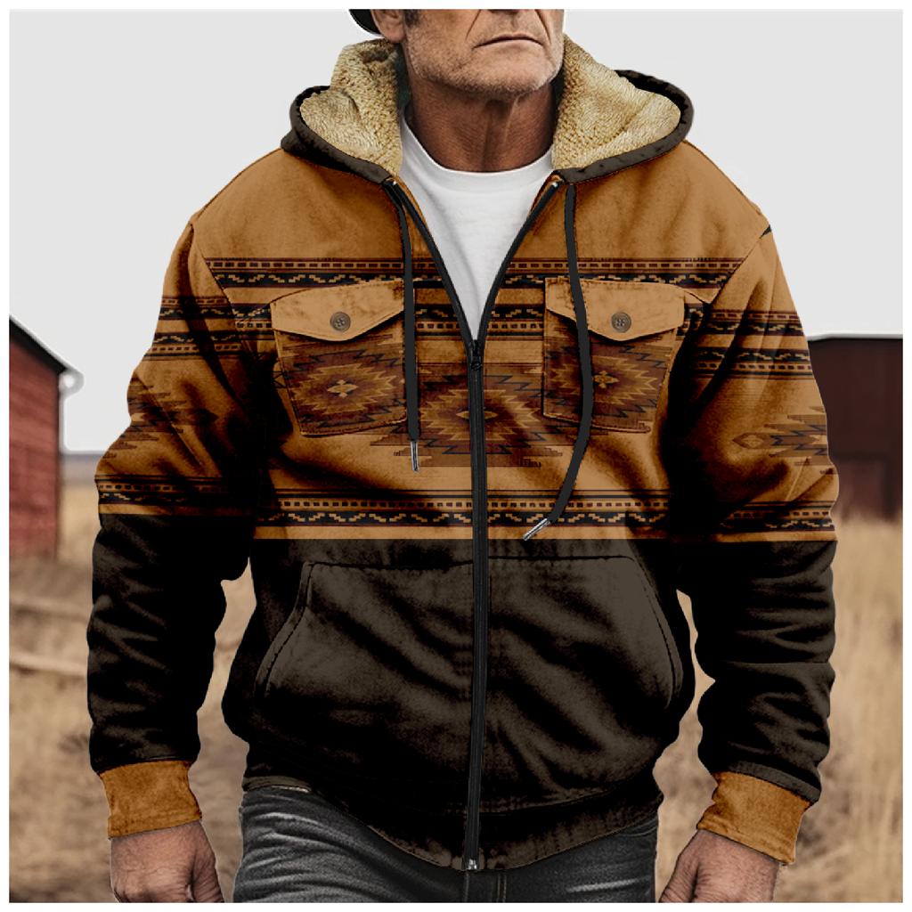 Fleecegenser med hette og hette med glidelås for menn med lapplomme Uformell jakke