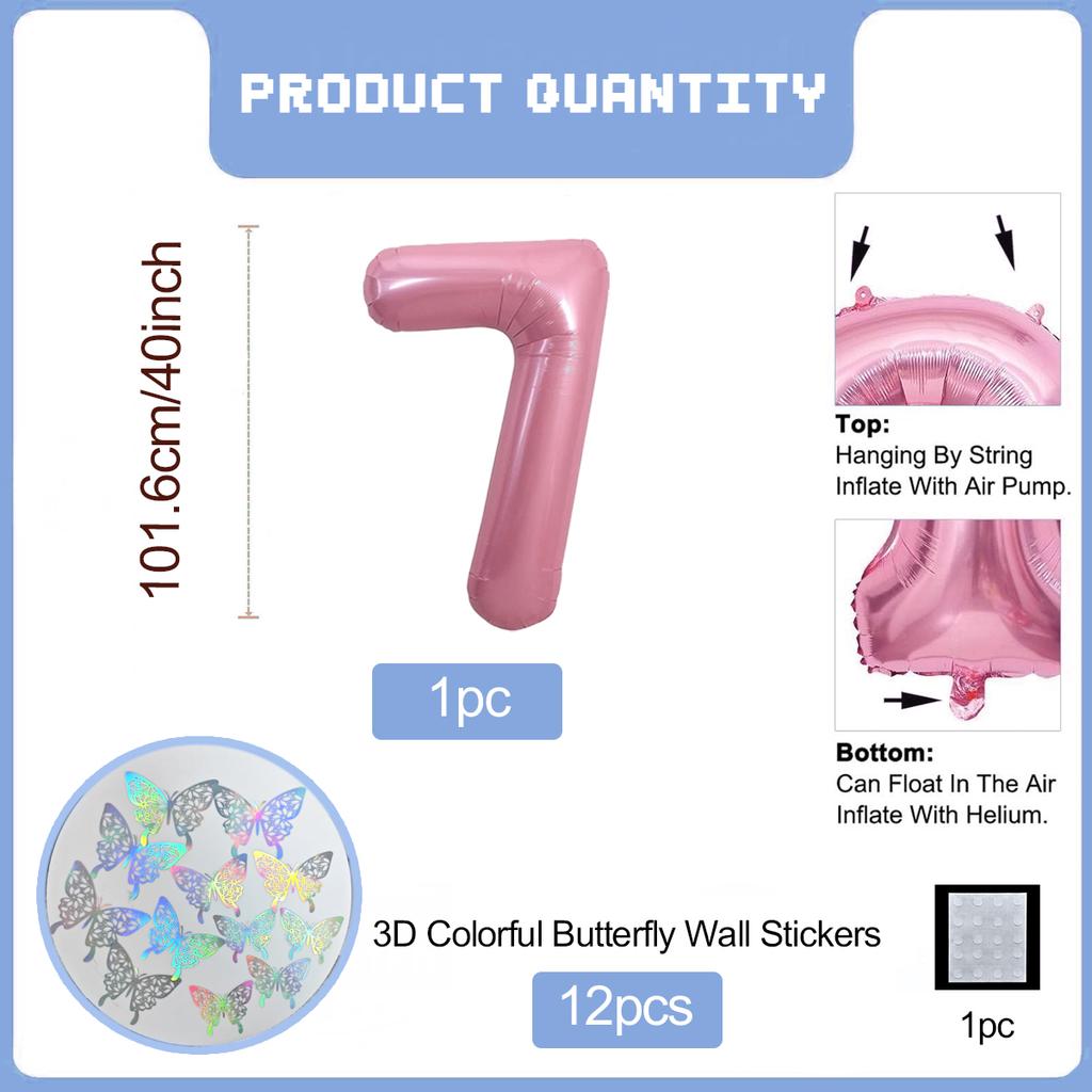 Pink Butterfly Number Balloon, 3D Stereoscopic Butterfly Number 0-9 Used for Anniversary Birthday Party Photography