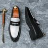 Large size spring black and white color matching leather shoes men's one-pedal loafers British casual men's shoes