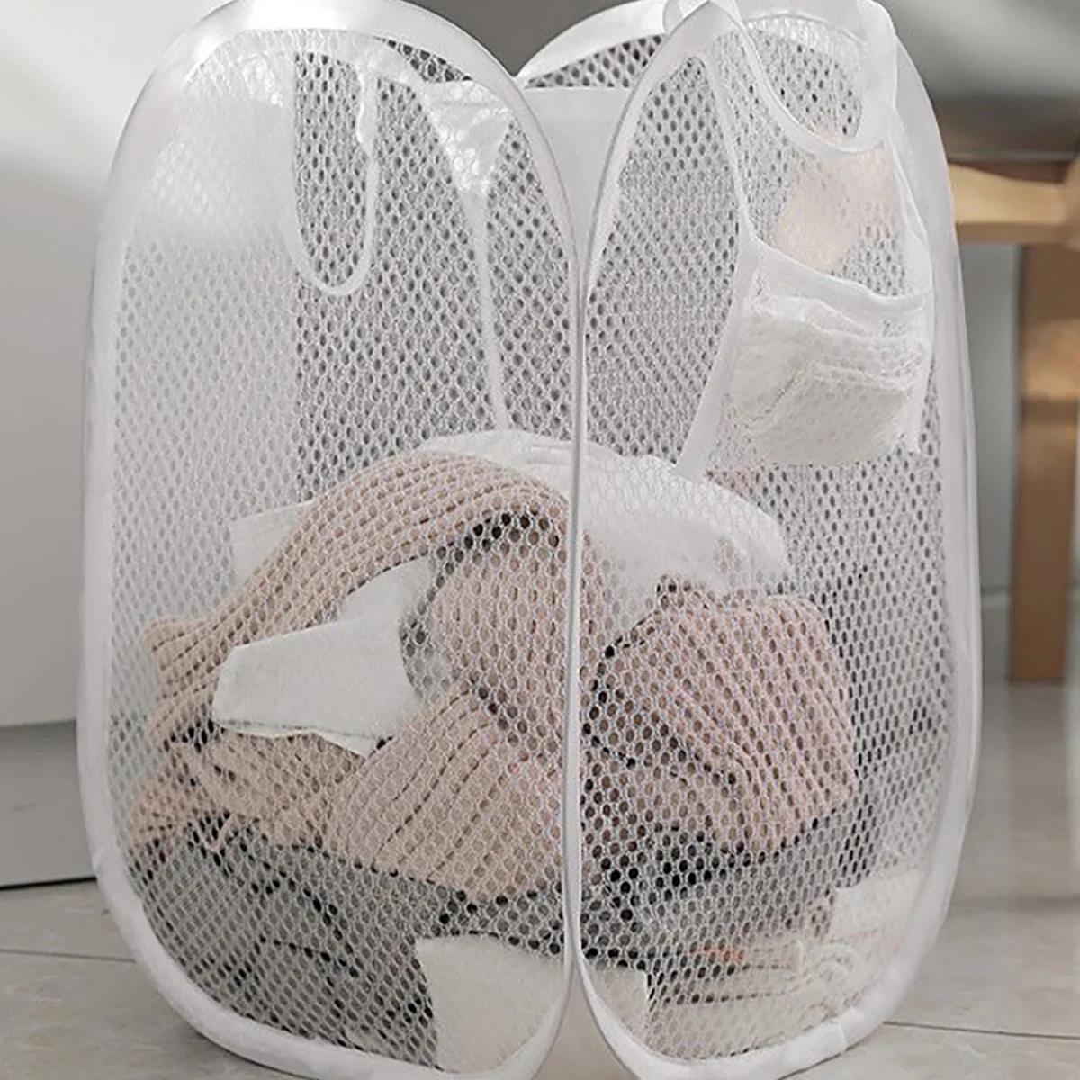 

Foldable Mesh Clothes Dirty Clothes Basket Household Mesh Dirty Clothes Basket Storage Basket Storage Bucket Laundry Baske білий