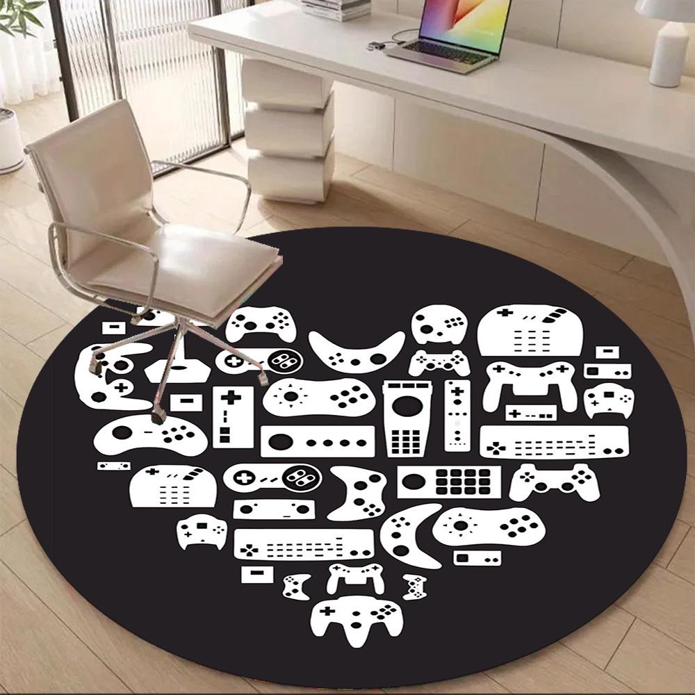1pc Gamer Console Office Round Area Rug, Under Office Chairs Bedroom Living Room Home Decor, Room Deco