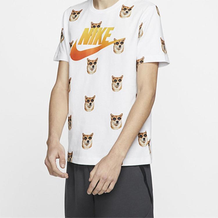 Nike Shiba Inu Print Casual Short Sleeve T-Shirt Men Tops White CT6288-100