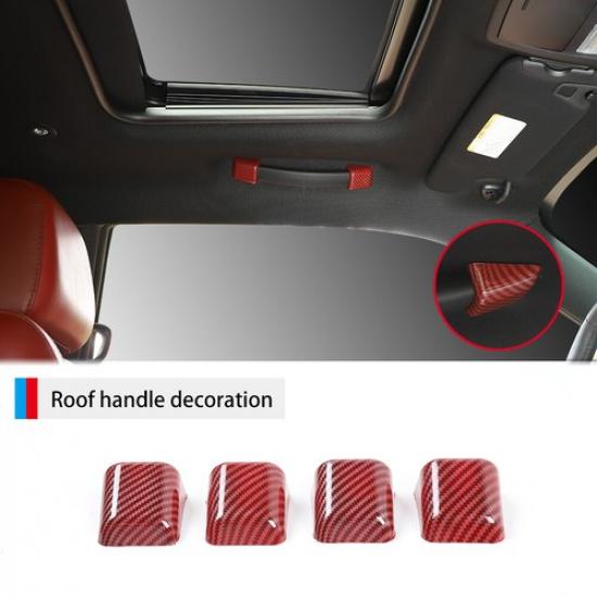 4x Car Roof Grab Handle Decor Cover For Dodge Challenger 2010+ Red Carbon Fiber