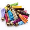 10pcs 38mm 55mm length Suede Tassel For Keychain Cellphone Straps Jewelry Charms, Leather Tassels With Silver Plated Gold Caps