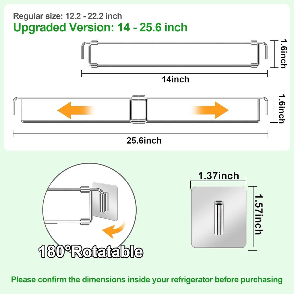 RV Refrigerator Tension Rods, 4 Pcs RV Fridge Bars Adjustable 14-25.6", RV Refrigerator Bars Fridge Accessories Stainless Steel Shelf Tension Rods