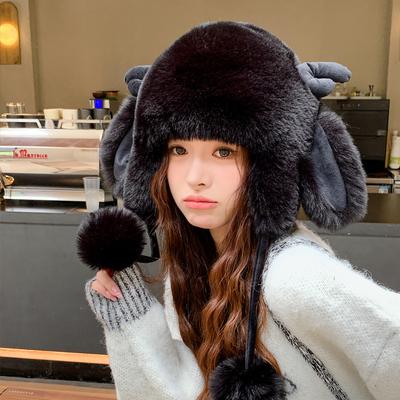 Autumn and Winter Hats, Female Christmas Antlers, Plush Hats, Winter Warm Ear Hats, Thickened and Cold-proof.