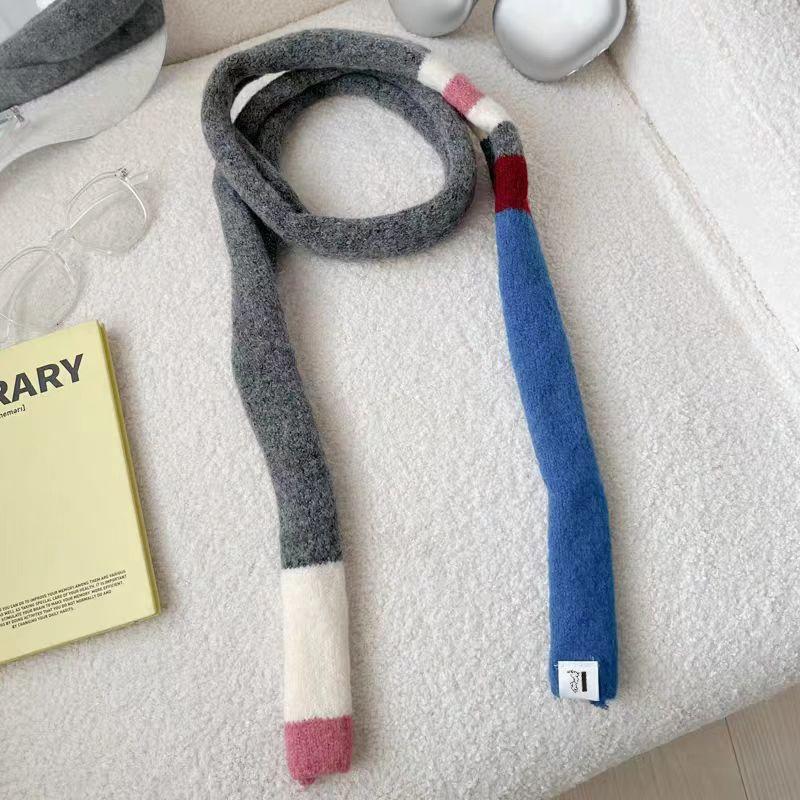 New Striped Plush Scarf Narrow Thin Long Scarves Fashion Korean Winter Warmer Scarf Casual Street Neckerchief for Men and Women