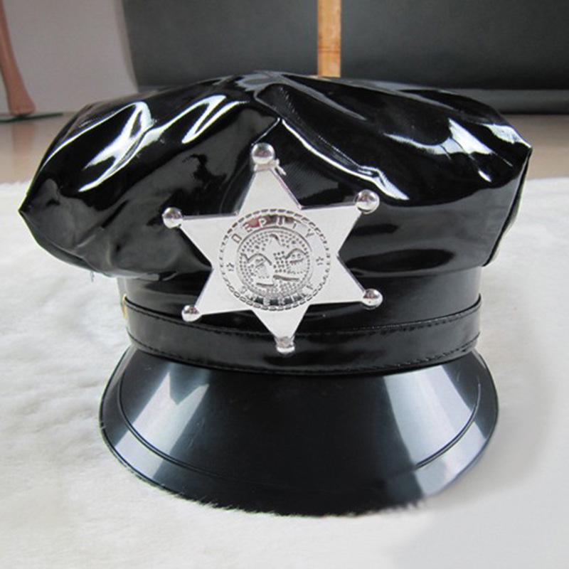 Sexy Lingerie Black Leather Hat: Policewoman or Stewardess Uniform Hat.