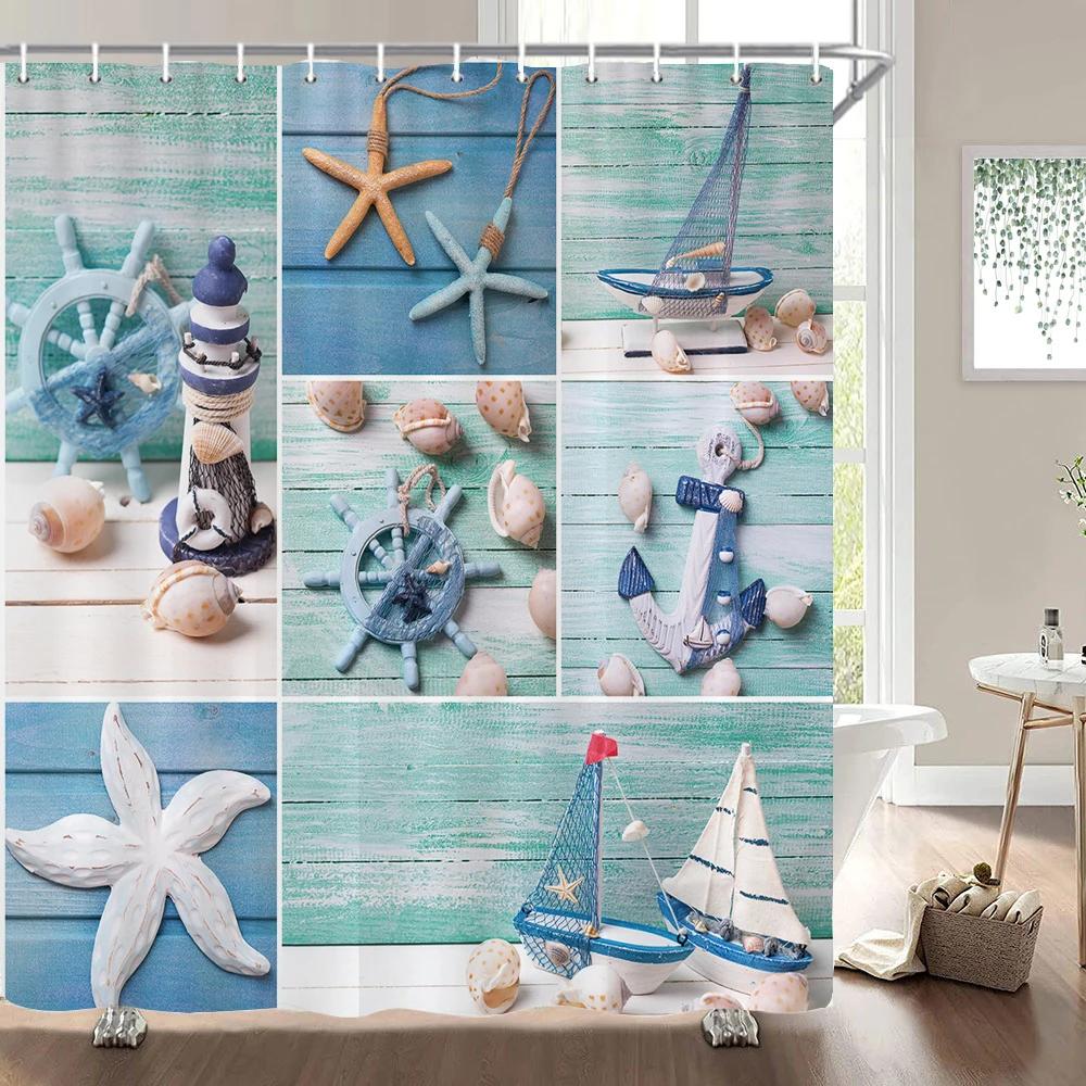 High Quality Cartoon Fish Dolphin Printing Fabric Shower Curtain Bathroom Waterproof Ocean life Bath Curtains Decor with Hooks