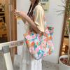 1 Vintage Summer Casual Open Shoulder Bag Women's Monet Garden Print Student Travel Canvas Tote Bag