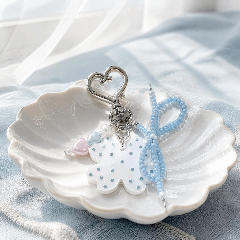 Heart Shape Bag Charm Beaded Bow Heart Pendant Aesthetic Four Leaf Clover Keychain  Daily Use