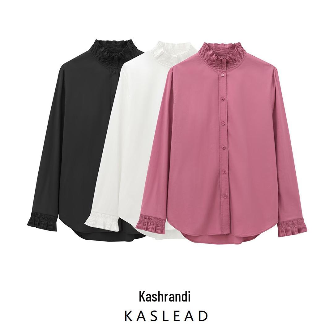 

2024 Autumn Women s European & American Style Pleated Layered Fashion Shirt L рожевий