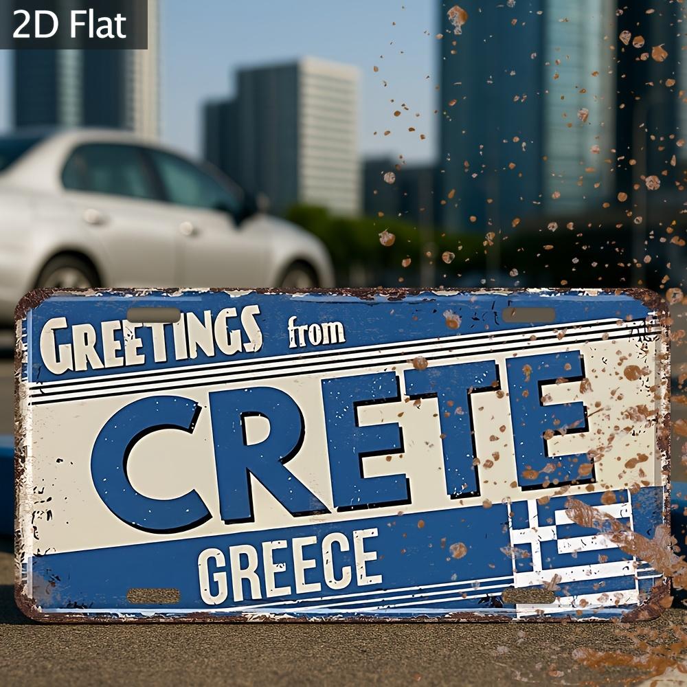D Flat D Flat Retro Aluminum Wall Decoration Industrial Style Decoration Greek Flag and Crete Blessing Pattern