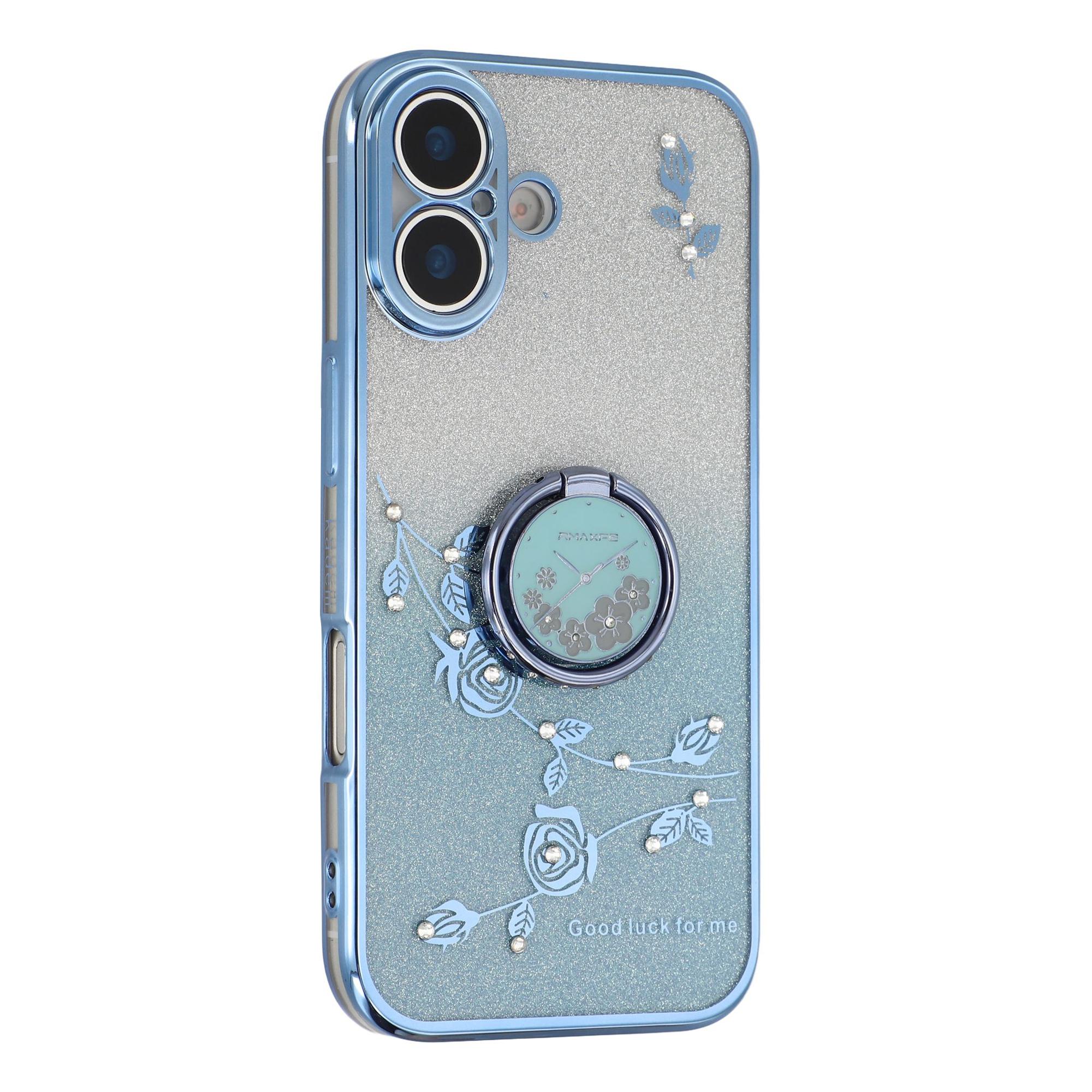 

KADEM For iPhone 17 Case Ring Kickstand TPU Flowers Phone Cover Gradient Glitter Blue