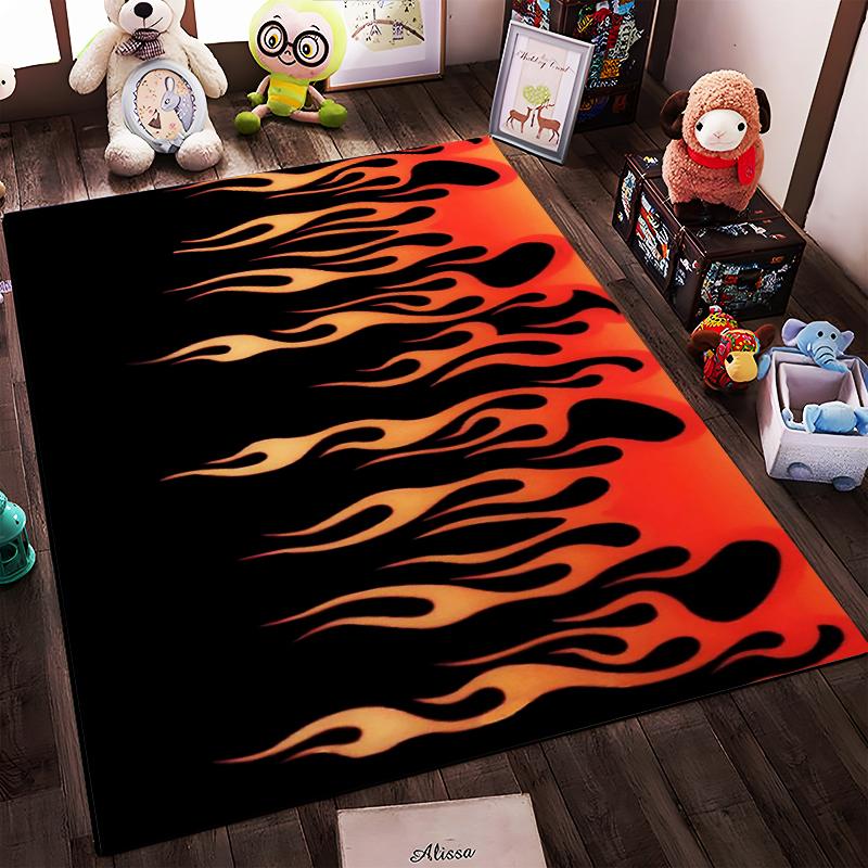 Modern Carpet with Black and Fiery Flame Design for Living Rooms Suitable for use as an anti-slip for living room bedroom sofas
