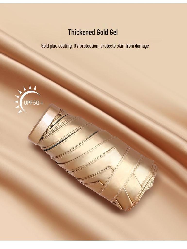 Compact Gold Umbrella: Ultra-light 6-Rib Folding Dual-use for Sun and Rain Protection