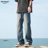 Homlean Men's American Street Wide-Leg Deconstructed Jeans