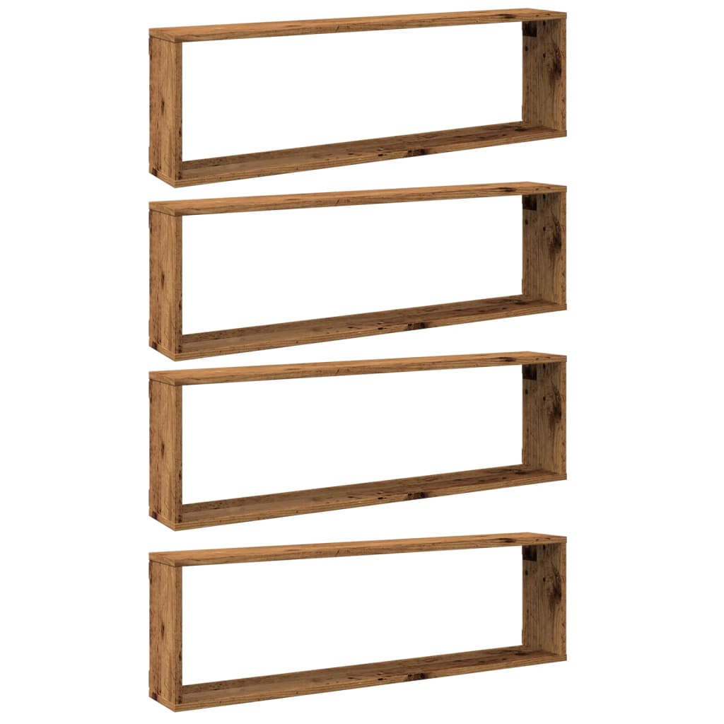 Cube Wall Shelves Set of 4 Rustic Wood Look 100 X 15 X 30 Cm Engineered Wood