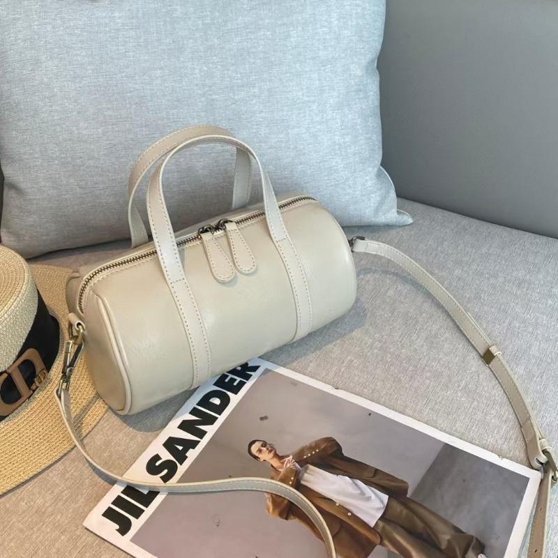 Top Layer Vegetable Tanned Cowhide Tote Cylinder Vintage Boston Pillow Bag Soft Leather Crossbody Bag