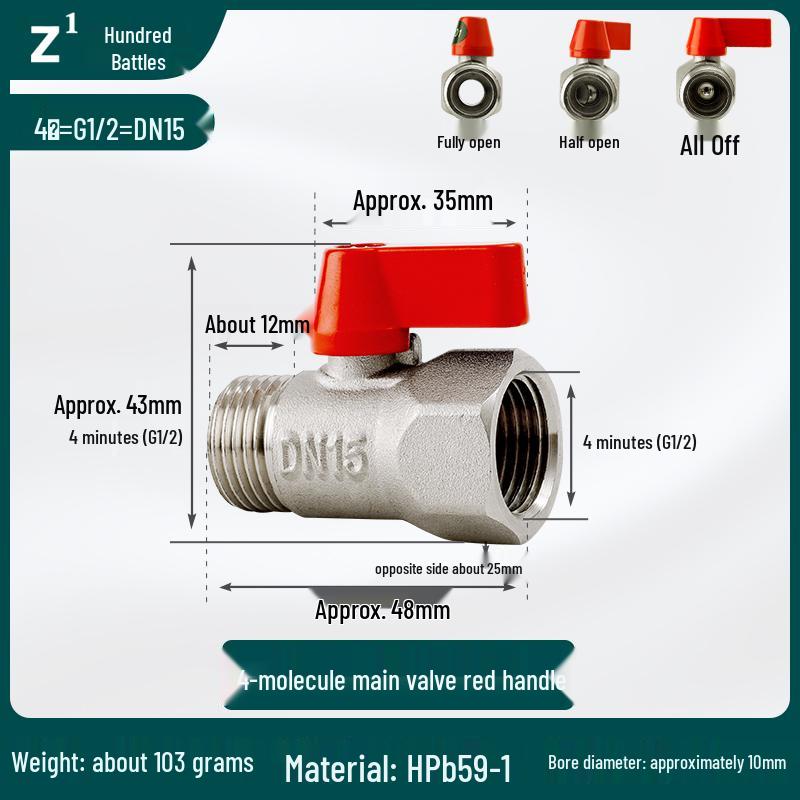 Adjustable Copper Ball Valve for Water Pipes, 2 to 6-Minute Flow Control, 4-Point Threaded Tap
