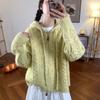 Lazy wind hooded double zipper sweater jacket women's autumn and winter new long camel hair loose twist versatile knitted cardigan