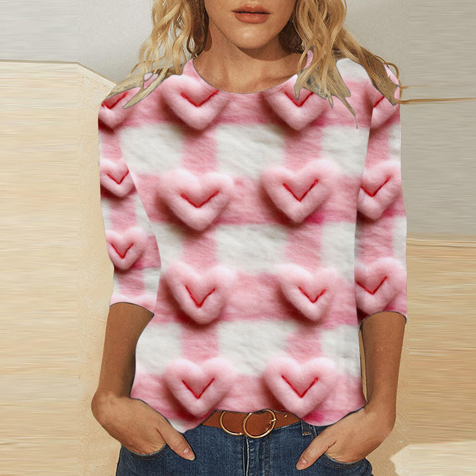

Sweet Love Printed Top Heart Pattern 3D Printed Long Sleeve Cute Style Women s T-shirts S