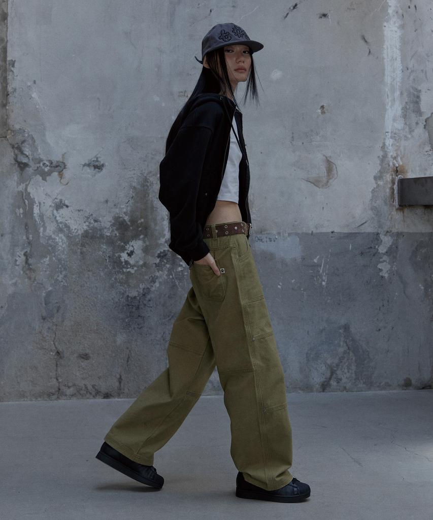 Tonilolenseu Washed Double Knee Pants Light Khaki