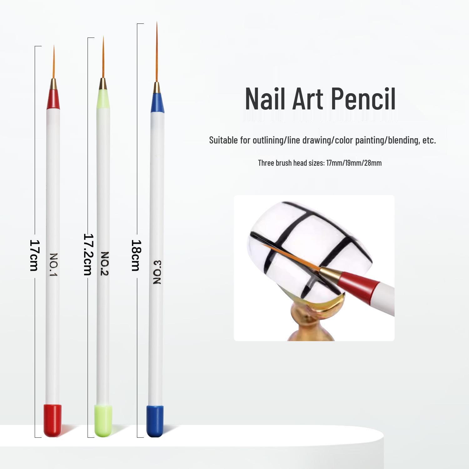 3-Piece Nail Art Pen Set: Wire-Pulling, Line-Drawing, Color-Painting Pens with Plastic Handles for Nail Art and Outlining.
