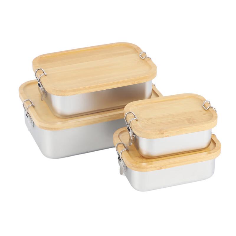 304 Stainless Steel Leak-Proof Bento Box with Bamboo Lid