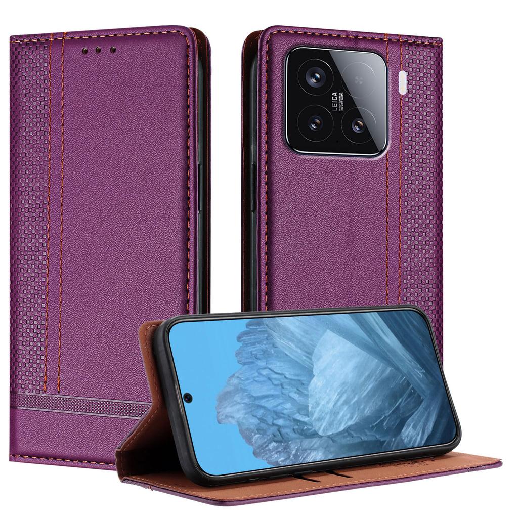 For Xiaomi 15 Case L-Shaped Grid Pattern Leather Stand Phone Cover with Card Slots