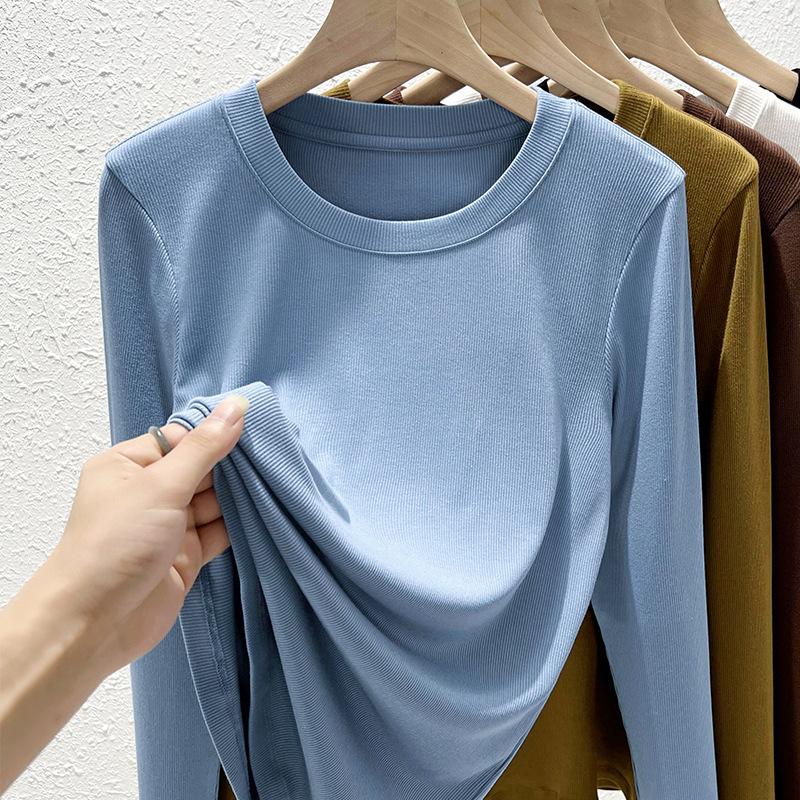 

Женская футболка с длинным рукавом и круглым вырезом, летняя новинка, облегающая и тонкая базовая женская футболка в рубчик, топ M
