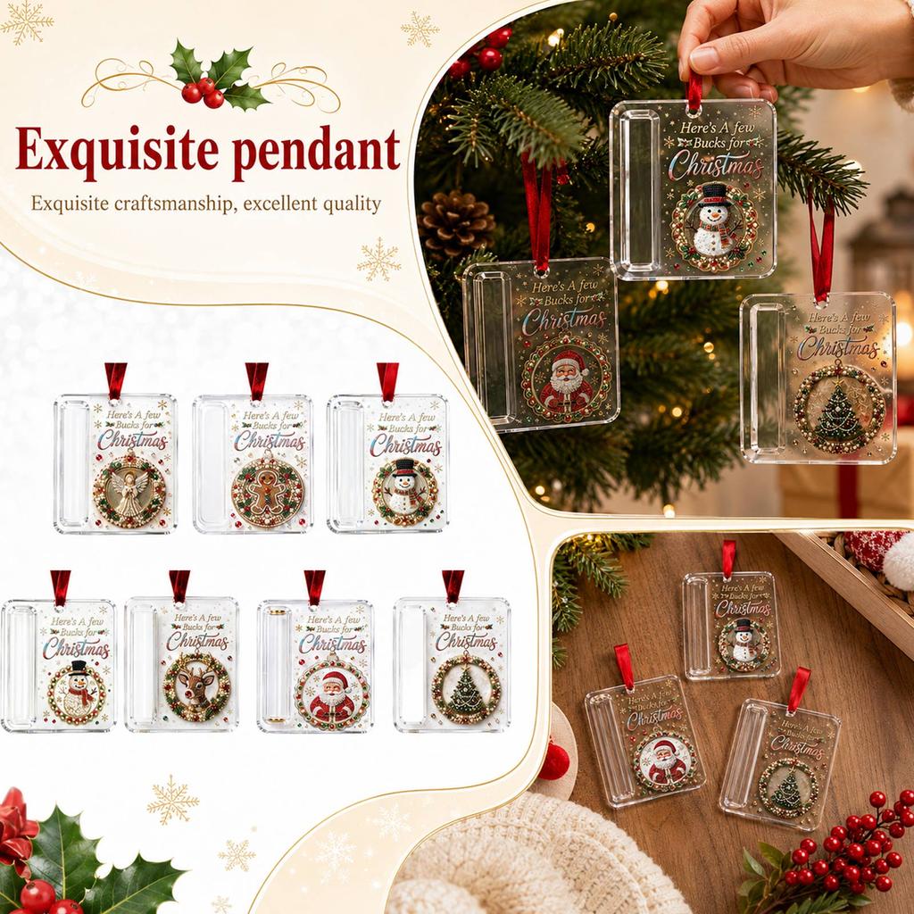 Clear Acrylic Christmas Tree Hanging Ornament with Holder for Holiday Home Decor