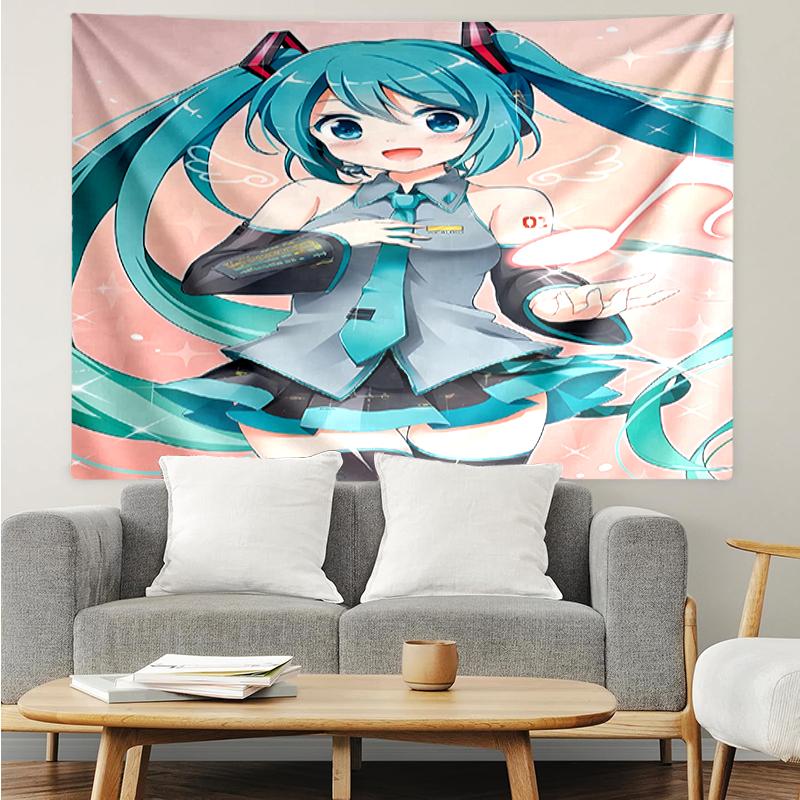 Hatsune-Miku Print Tapestry, Backdrop, Easy Setup, Ideal for Bedroom, Office & Living Room, with Aesthetic Wall Hanging Decor.